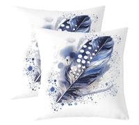 Homemissing Feather Print Cushion Covers Set of 2 55x55cm For Sofa Couch Chair Adult Kids Girls Bird Feathers Element Pillow Covers Boho Style Pillow Cases Bohemian Feathers Cushion Case Room Decor