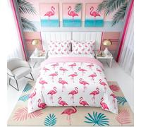 Homemissing Flamingo 100% Cotton Duvet Cover Double Size Tropical Flamingo Pattern Bedding Set Kids Boys Girls Palm Leaf Comforter Cover Set Summer Pink Animal Decor Bird Print Bedspread Cover
