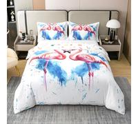 Homemissing Flamingo Bedding Set Double Size Animal Decor Comforter Cover Set for Kids Tropical Flamingo 100% Cotton Duvet Cover Pink Bird Bedspread Cover Room Decor 3Pcs With 2 Pillow Case