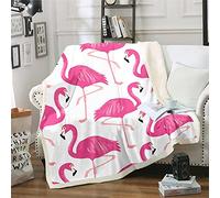 Homemissing Fleece Throw Blanket with Tropical Flamingo Sherpa - Watercolor Rose Red for Kids, Boys & Girls - Cute Animal for Sofa, Bed - Double, 60x79 Inch