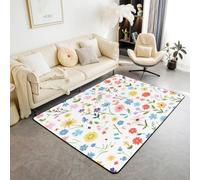 Homemissing Floral Area Rug 100 * 150cm for Bedroom Elegant Flower Living Room Rugs Soft Non-slip Colorful Flower Decor Carpet Wildflower Indoor Floor Mat Blue Green Red for Home, Dining Room