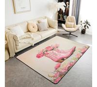 Homemissing Floral Cowgirl Boots Kids Living Room Rugs,Boys Girls Area Rug 100 * 150cm,Western Aesthetic Decor Carpet,Pink Cowboy Boots Indoor Floor Mat,Western Decor Kids' Non-Slip,Brown Pink