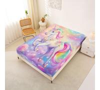 Homemissing Floral Printed Unicorn Fitted Sheet Single Size Rainbow