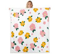 Homemissing Floral Sherpa Blanket Plush Fuzzy Cute Flower Fleece Throw Blanket Boys Girls Blossom Flowers Pattern for Bed Couch Chair Room Cartoon Printing Bedroom Pink and Yellow Single 50x60Inch