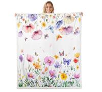 Homemissing Floral Sherpa Blanket Plush Fuzzy Flower Fleece Throw Blanket Boys Girls Butterfly for Bed Couch Chair Living Room Blossom Bedroom Decor Queen 90x90Inch