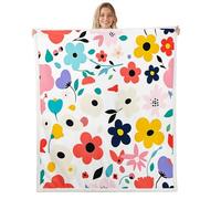 Homemissing Floral Throw Blanket Cute Flower Soft Fleece Sherpa Cozy Fuzzy Plush Warm Colorful Flower Fuzzy Plush Throw Cartoon Printing Queen 90x90Inch Red Yellow Pink for Bed Couch Living Room