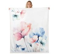 Homemissing Floral Throw Blanket Flower Soft Fleece Sherpa Cozy Fuzzy Plush Warm Butterfly Fuzzy Plush Throw Blossom Double 60x79Inch for Bed Couch Living Room