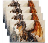 Homemissing Flying Dragon Placemats for Dining Table Indoor Outdoor Kitchen Magical Castle Placemats Set of 4 Jungle Animals Dragon Table Mats Placemat Blue Black Decor Table Place Mats 45X30cm