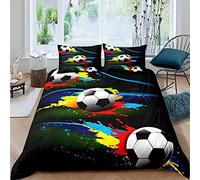 Homemissing Football Bedding Set Sports Theme Comforter Cover for Kids Teens Soccer Ball Pattern Duvet Cover Competitive Games Bedspread Room Decor Colorful 2Pcs Single