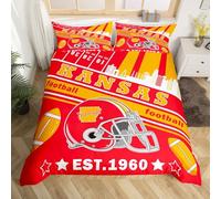 Homemissing Football Duvet Cover Boys Teens Kansas Bedding Set Single Size American Gifts for Football Fans City Comforter Cover Set Rugby Sports Bedspread