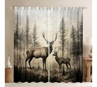 Homemissing Forest Deer Elk Blackout Curtains Rustic Cabin Country Darkening Drapes for Bedroom Living Room Decor Wild Animal Thermal Insulated Shades Farmhouse Window Treatments, 2 Panels W52*L63
