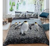 Homemissing Funny Penguin Bedding Set Cartoon Penguin Comforter Cover for Kids Boys Girls Teens Cute Polar Animal Duvet Cover Sea Beach Breathable Bedding & Linen Single