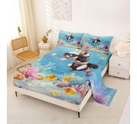 Homemissing Funny Rabbit Bed Sheets Set Single Size for Kids Boys Girls Diving Rabbit Bedroom Decor Fish Coral 3Pcs with 1 Pillowcase Ocean Sealife Fitted Sheet