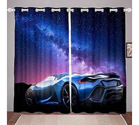 Homemissing Galaxy Car Curtains Blue Race Car Window Curtains for Bedroom Living Teens Universe Starry Sky Sports Car Extreme Sports Window Treatments,W66*L90