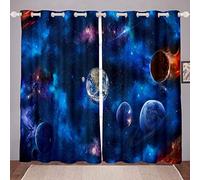 Homemissing Galaxy Curtain Universe Planet Window Drapes Outer Space Themed Window Curtain for Bedroom Living Room Decor Blue Starry Sky Window Treatments W66*L90