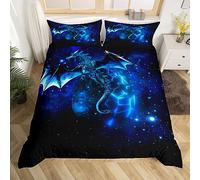 Homemissing Galaxy Dragon Duvet Cover Kids Outer Space Starry Sky Bedding Set Jungle Animals Dragon Bedding & Linen for Boys Child Teens Blue Black Bedding & Linen Super King