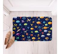 Homemissing Galaxy Outer Space Bathroom Rugs Alphabet Bath Mats Microfiber Universe Planets Bathroom Accessories ABC Learning Floor Doormats Non-Slip 16x24Inch Soft