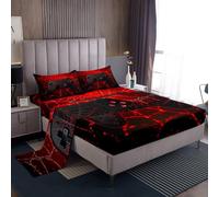 Homemissing Gamer Bed Sheets Set Single Size Red Spider Web Fitted Sheet for Kids Boys Girls Video Game Gamepad Decor Bedding Set Soft Lightweight Microfiber Bedroom Decor（With 1 Pillow Case）