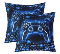 Homemissing Gamer Pillow Cases Cushion Covers Kids Gaming Honeycomb Throw Pillow Covers 18"x18" Set of 2 Soft Game Controller Decorative Throw Pillowcases Hexagon Gaming Gifts Blue Cushion Cases