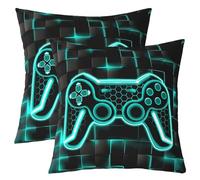 Homemissing Gamer Throw Pillow Covers 18"x18" Set of 2 Soft Teal Blue and Black Pillow Case Cushion Cover Decor Gaming Ombre Decorative Throw Pillowcase for Sofa Geometric Square Cushion Case