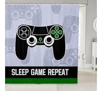 Homemissing Gamer Waterproof Polyester Fabric 180x200cm Gaming Shower Curtain for Bathroom Decor for Kids Boys Girls Decor Modern Game Console Bath Curtain Soft Green Grey Black