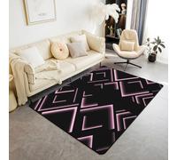 Homemissing Geometric Abstract Ombre Living Room Rugs for Bedroom Kids Area Rug 100*150cm Black and Pink Striped Decor Carpet for Boys Girls Teens Modern Simple Fashion Art Indoor Floor Mat Room Decor