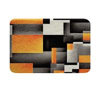 Homemissing Geometric Bathroom Rugs Orange Yellow Grey Black Buffalo Check Bath Rugs for Shower Tub for Modern Abstract Bath Mats for Bathroom Non-slip Stripe Line Bathroom Accossories 16x24 Inch