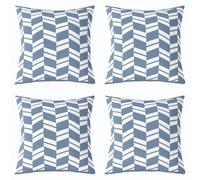 Homemissing Geometric Chevron Pattern Throw Pillow Covers Set of 4 Blue & White Color Block Square Cushion Covers Diagonal Striped Pillow Case Modern Theme Abstract Geometric Design 50x50cm