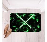 Homemissing Geometric Honeycomb Bathroom Rugs Microfiber 20x32Inch Neon Light Honeycomb Floor Doormats Non-Slip Green Black lightsaber Bathroom Accessories Modern Fashion Bath Mats Soft Door Mat