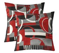Homemissing Geometric Reversible Throw Pillow Covers 45x45cm Luxury Pillow Covers Square Cushion Covers Set of 2 Stripe Line Throw Pillowcases Black Red Grey Outdoor Pillows Covers