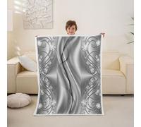 Homemissing Geometric Wave Sherpa Throw Blanket for Couch Glitter Diamonds Print Super Soft Cozy Fleece Silver Blanket for Winter, Plush Throw 40x50Inch All Season