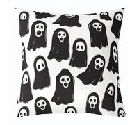 Homemissing Ghost Cushion Case for Kids Boys Girls Halloween Ghost Decor Pillowcase Sugar Skull Print Throw Pillow Covers 60x60cm Soft Bedroom Decor Black and White