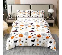 Homemissing Ghost Pumpkin Duvet Cover 100% Cotton Super King Size | Halloween Bedding Set Breathable Soft Magic Duvet Cover 3Pcs Spider Web Bedroom Decor Microfiber Zipper Closure