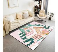 Homemissing Gingerbread Man Area Rug 150 * 200cm Polyester | Christmas Living Room Rugs for Bedroom Fairy Tales Decor Carpet House Tree Indoor Floor Mat Soft Non-slip