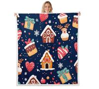 Homemissing Gingerbread Man Warm Cozy Merry Christmas Fleece Throw Blanket for Kids Boys Girls Teens Room Decor Xmas Cookies Sherpa Blanket Plush Fuzzy Queen 90x90Inch Snowflake Soft Microfiber