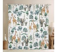 Homemissing Giraffe Elephant Blackout Curtains Animal Darkening Dreapes for Kids African Safari Window Curtains Jungle Animal Window Treatments Zoo Animals Curtains (2 Panels,W66*L72)