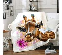 Homemissing Giraffe Sherpa Blanket Safari Wild Giraffe Fleece Throw Blanket for Kids Boys Girls Lovely Animals Print Plush Blanket Watercolor Floral Decor Fuzzy Blanket for Sofa Bed,Single 50x60 Inch