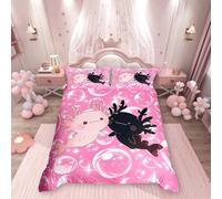 Homemissing Girl Axolotl Duvet Cover Double Pink Fantasy Bubble Printed Children'S Cartoon Bedding Axolot Pattern Bedding Children'S Marine Animal Bedding Set,Soft