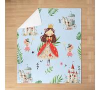 Homemissing Girl Castle Printed Fleece Throw Blanket Beautiful Fairy Tale Pattern Cozy Blanket, Princess Style Flannel Blanket Plush Fuzzy Queen 90x90Inch Blue, Soft