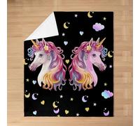 Homemissing Girl Unicorn Fleece Throw Blanket Black Pink Kids Teens Horse Print Flannel Blanket Plush Fuzzy Queen 90x90Inch,Soft And Breathable