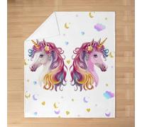 Homemissing Girl Unicorn Fleece Throw Blanket White Pink Kids Teens Horse Print Flannel Blanket Plush Fuzzy Queen 90x90Inch,Soft And Breathable