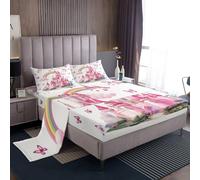 Homemissing Girls Cute Unicorn Bed Sheets Set with Fitted Sheet King Size For Kids Boys Girls Fairy Castle Bedroom Decor Magical Unicorn 4Pcs with 2 Pillowcases Dreamy Horse Printed Bedding