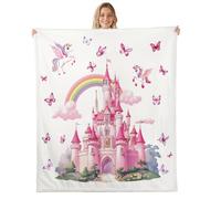 Homemissing Girls Cute Unicorn Fleece Throw Blanket Baby 30x40Inch For Kids Boys Girls Fairy Castle Plush Sherpa Blanket for Bed Couch Chair Magical Unicorn Bedroom Decor Dreamy Horse Printed