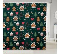 Homemissing Girls Green Christmas Shower Curtain for Bathroom Decor Cute Bow Bath Curtain for Stalls Bathtubs Gingerbread Man Christmas Tree Waterproof Fabric with 12 Hooks 180x210cm