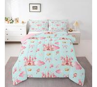 Homemissing Girls Princess Comforter Set All Season Bowknot Bedding Set with 1 Pillow Cases Bow Tie Microfiber Kids Single Bedclothes Castle Bedroom Decor Duvet Quilt Breathable Soft Lightweight