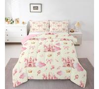 Homemissing Girls Princess Comforter Set All Season Bowknot Bedding Set with 2 Pillow Cases Bow Tie Microfiber Kids King Bedclothes Castle Bedroom Decor Duvet Quilt Breathable Soft Lightweight