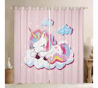Homemissing Girly Unicorn Window Treatments Fantasy Unicorn Themed Curtains for Kids Girls Children Magical Animal Window Drapes Fairy Cartoon Pattern Window Curtains,W46*L72