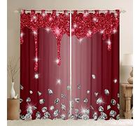 Homemissing Glitter Diamond Dreapes Red Silver Shiny Curtains for Bedroom Living Room Luxury Texture Colorful Bling Modern Blackout Curtains(30%-50%) Window Treatments