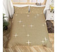 Homemissing Glitter Duvet Cover Set Pastel Diamond Bedding Set for Kids Boys Girls Colorful Decor Comforter Cover Set Microfiber Geometric Bedspread Cover Golden Bedclothes Super King