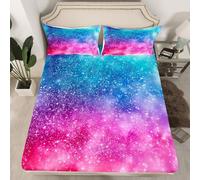 Homemissing Glitter Galaxy Fitted Sheet Single Size for Kids Boys Girls Tie Dye Rainbow Bed Sheets Set 16" Deep Pocket Soft Breathable Colorful Bedding with 1 Pillowcase Lovely Kids Rainbows Decor